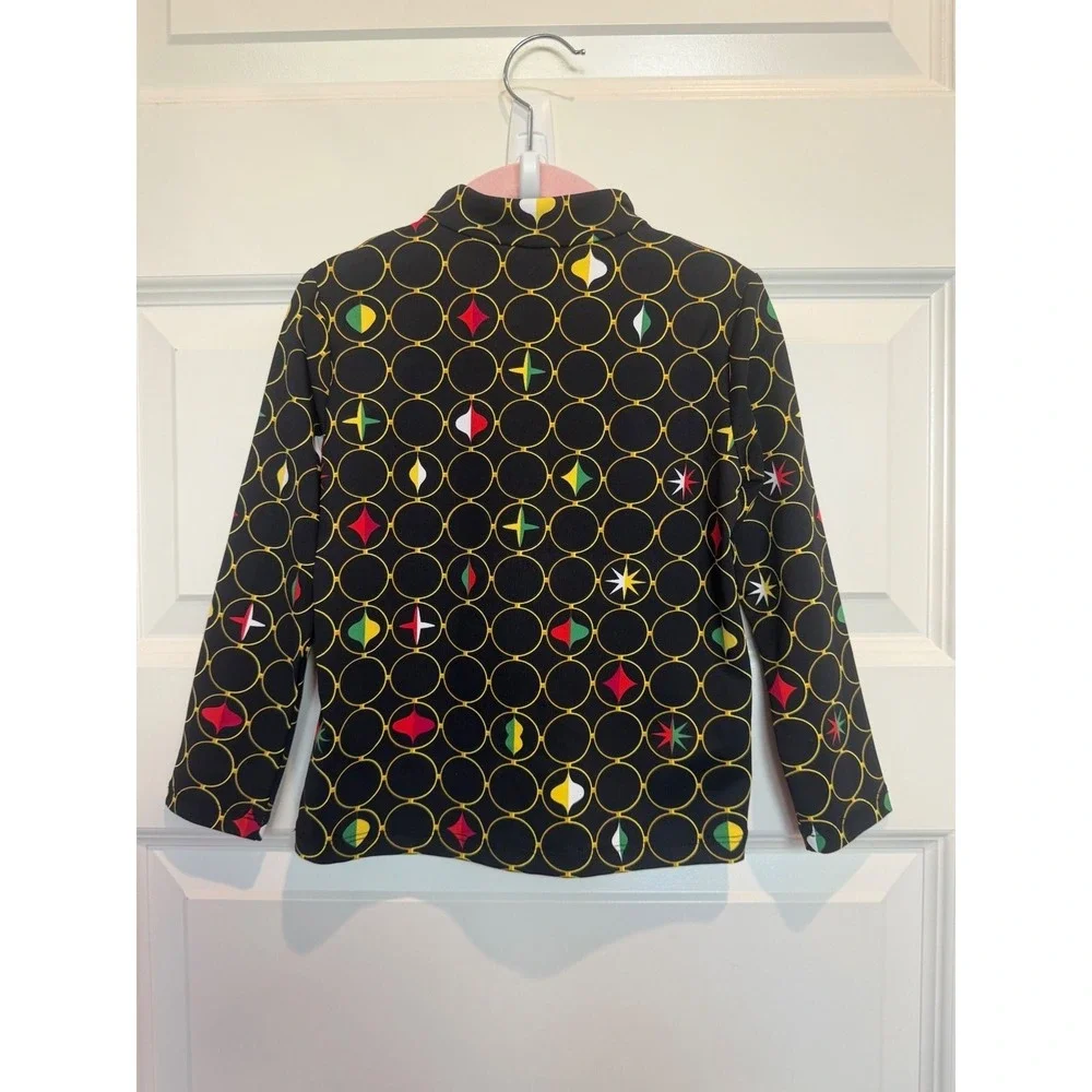 7. J.McLaughlin Kids Bedford Top Black Gold Merriment Geo Quarter Zip Size 4 NWT